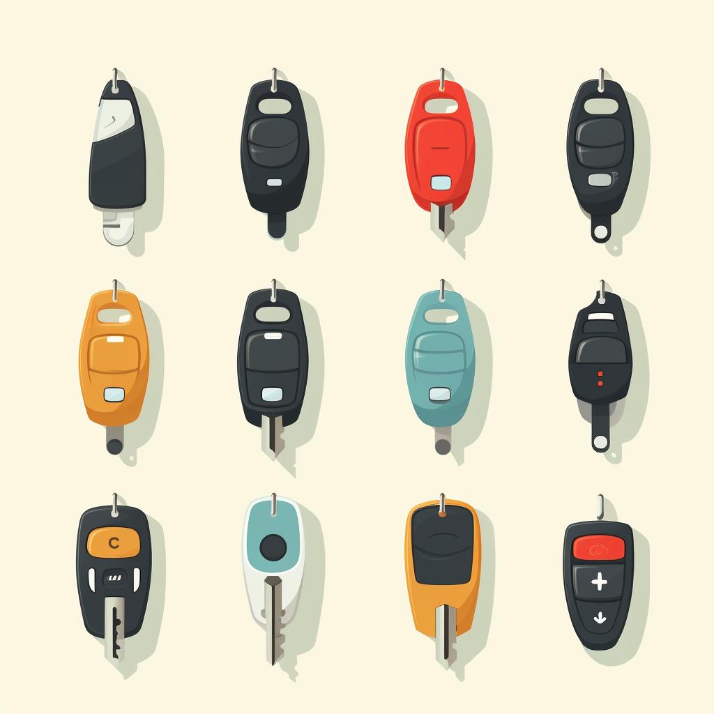 Different types of car keys and remotes